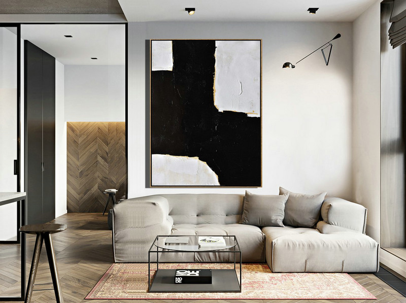 Large Abstract Painting Canvas Art,Minimalist Painting On Canvas, Palette Knife Vertical Minimal Art - Giant Canvas Wall Art